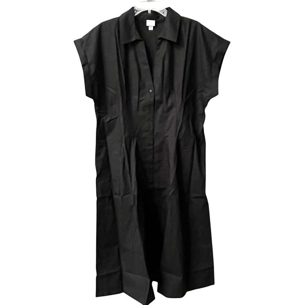 A New Day Short Sleeve Pleated Midi Shirtdress Womens XXL Black Collared NWOT